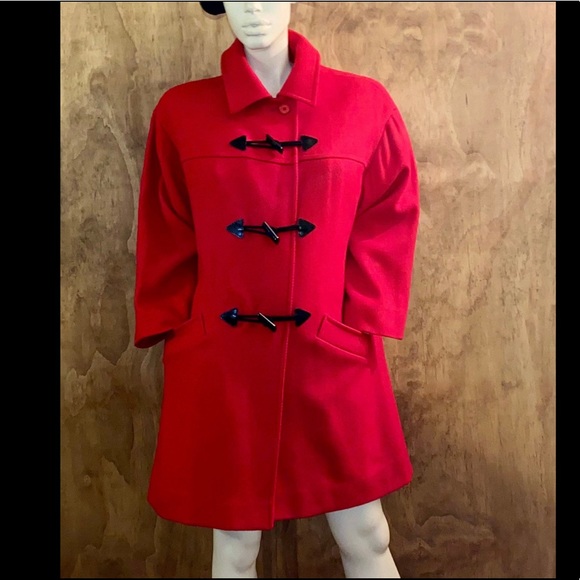 1970s PENDLETON Red Wool Coat with Toggle Buttons - Picture 1 of 9